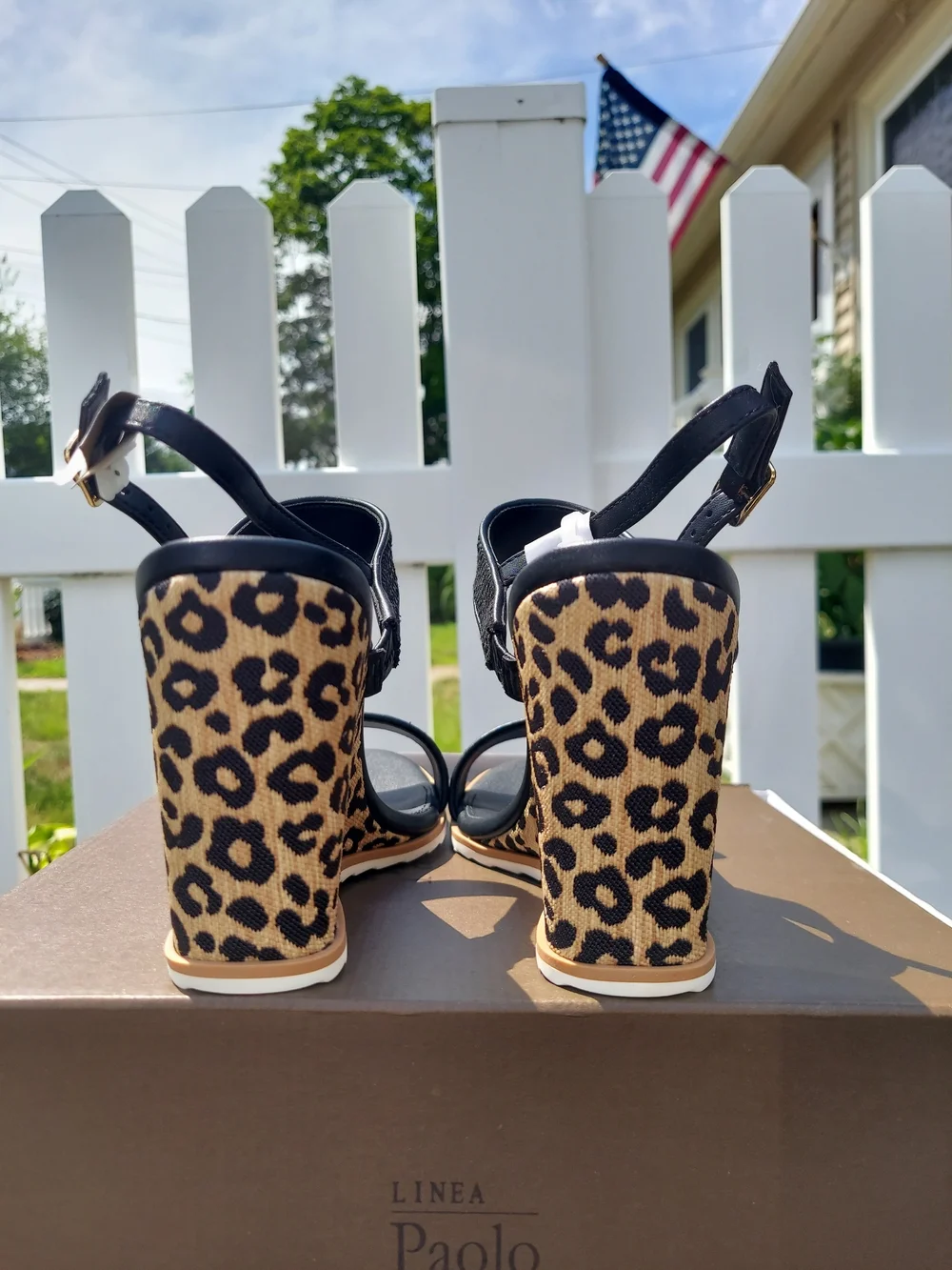 Linea Paolo Black Leopard Print Wedge Sandals Women Size 8.5 NWT Preppy Coquette